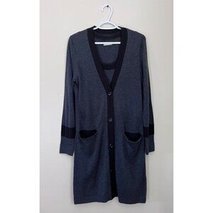Calvin Klein Womens Medium Two Piece Dark Gray Cardigan Pockets Sleeveless Dress